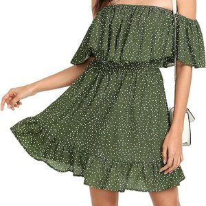Green Off the Shoulder Strapless Dress